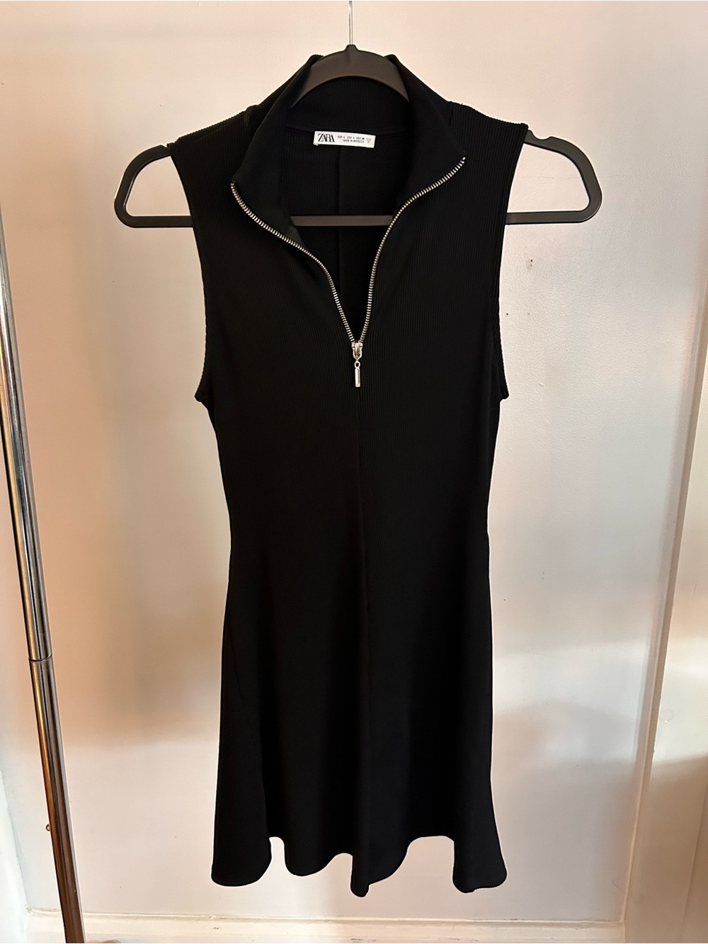 Zara Black Sleeveless Zip-Front Mini Dress